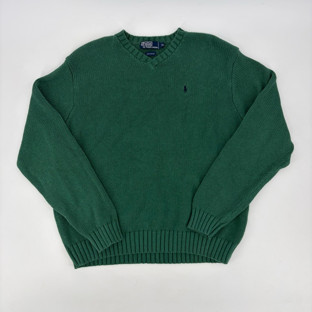 Polo Ralph Lauren Classic Forest Green VNeck Sweater Men’s XL Cotton Knit
